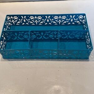 NIB Metal Teal Color Desk or Cosmetic Tray Storage Organizer